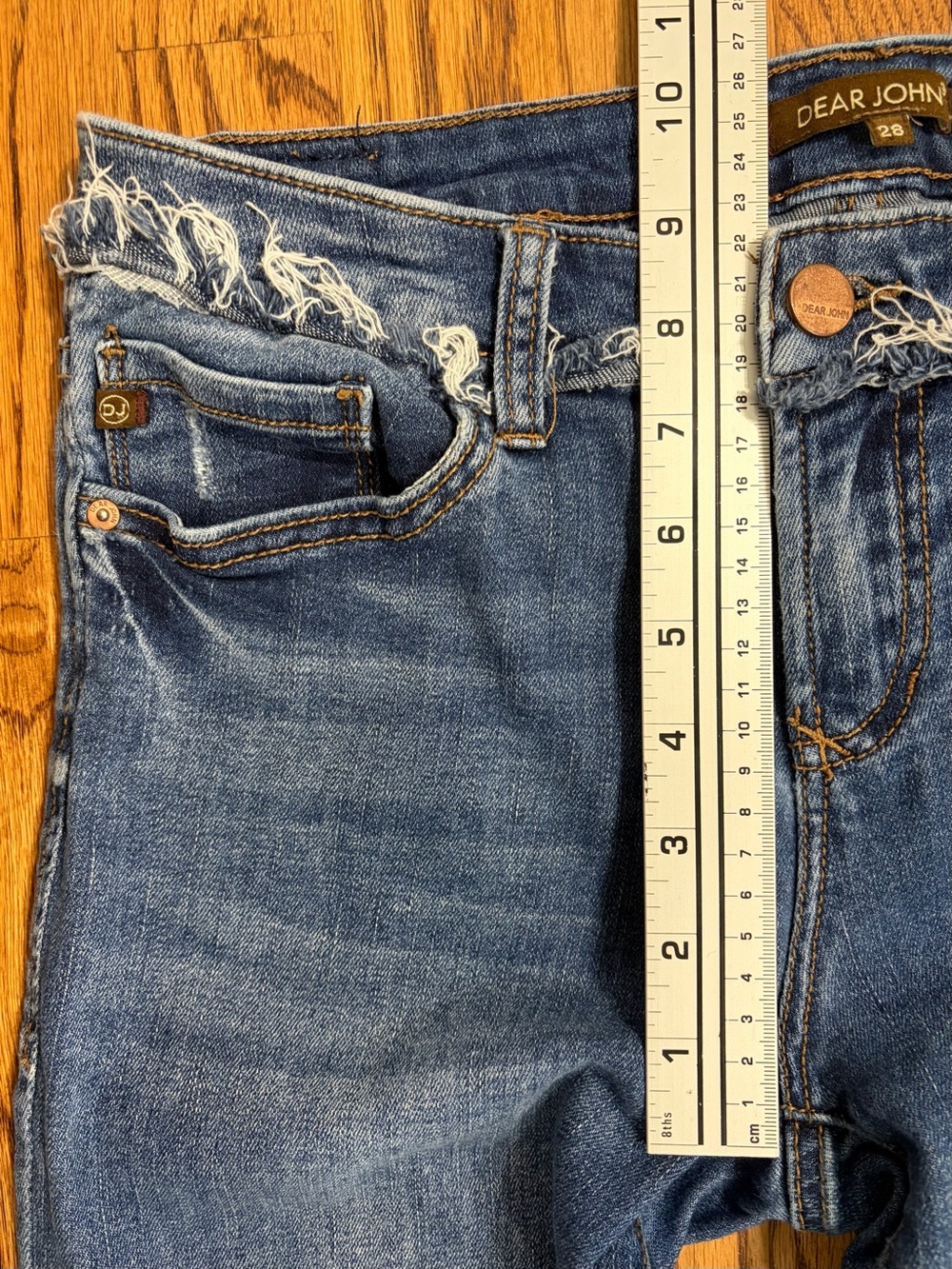 Dear John Distressed Frayed Waistband & Hem Flare Denim Blue Jeans (28) - Picture 5 of 7